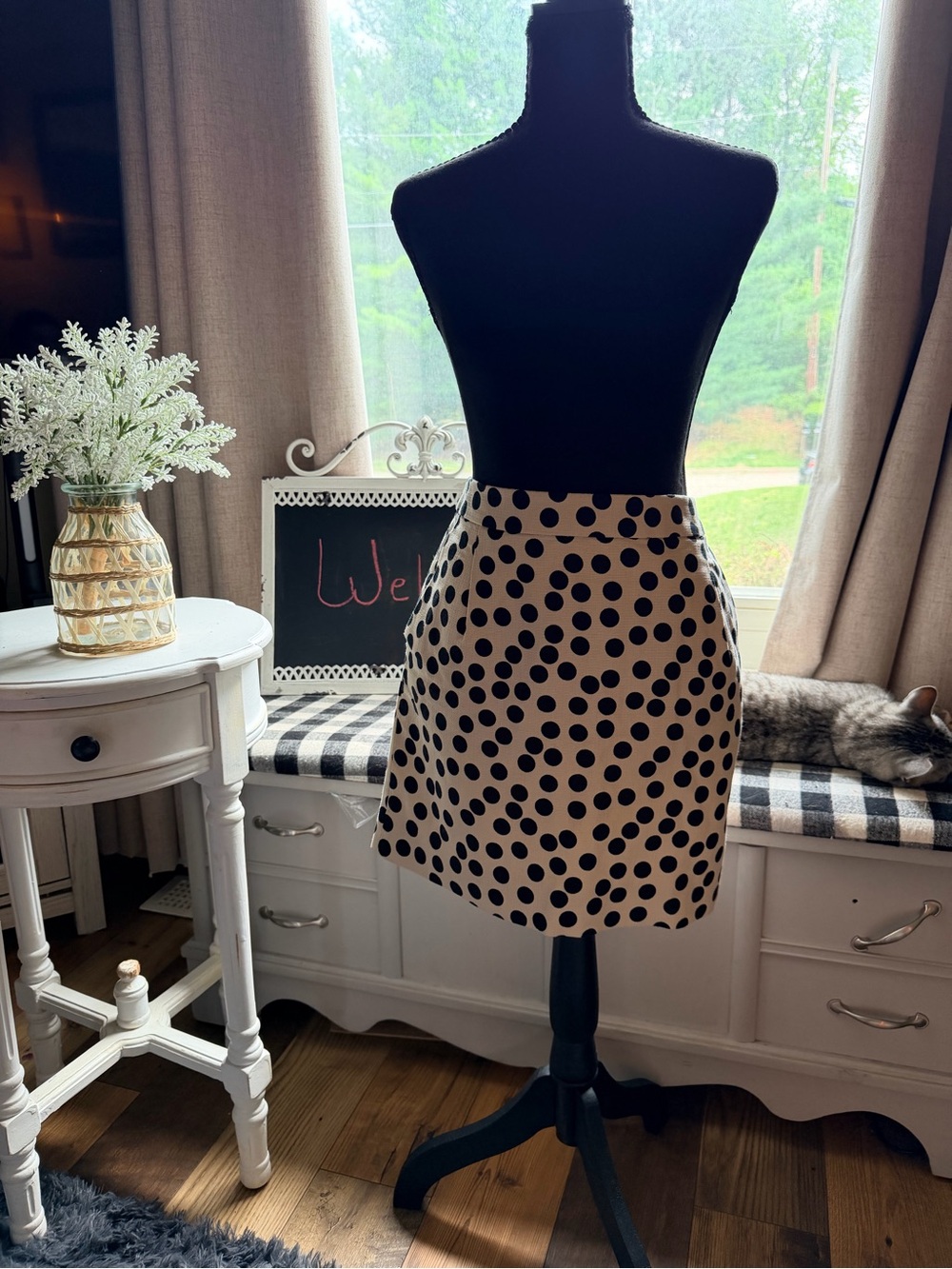 J. Crew Black Polka Dot Mini Skirt on Creamy Beige